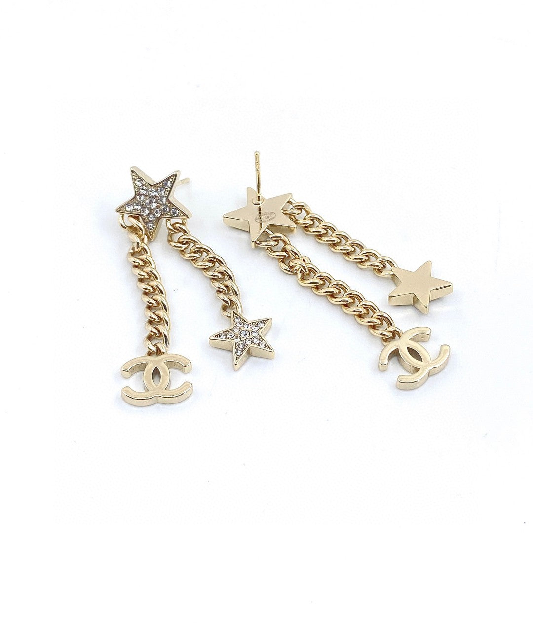 18K Chanel Star Diamonds Long Earrings