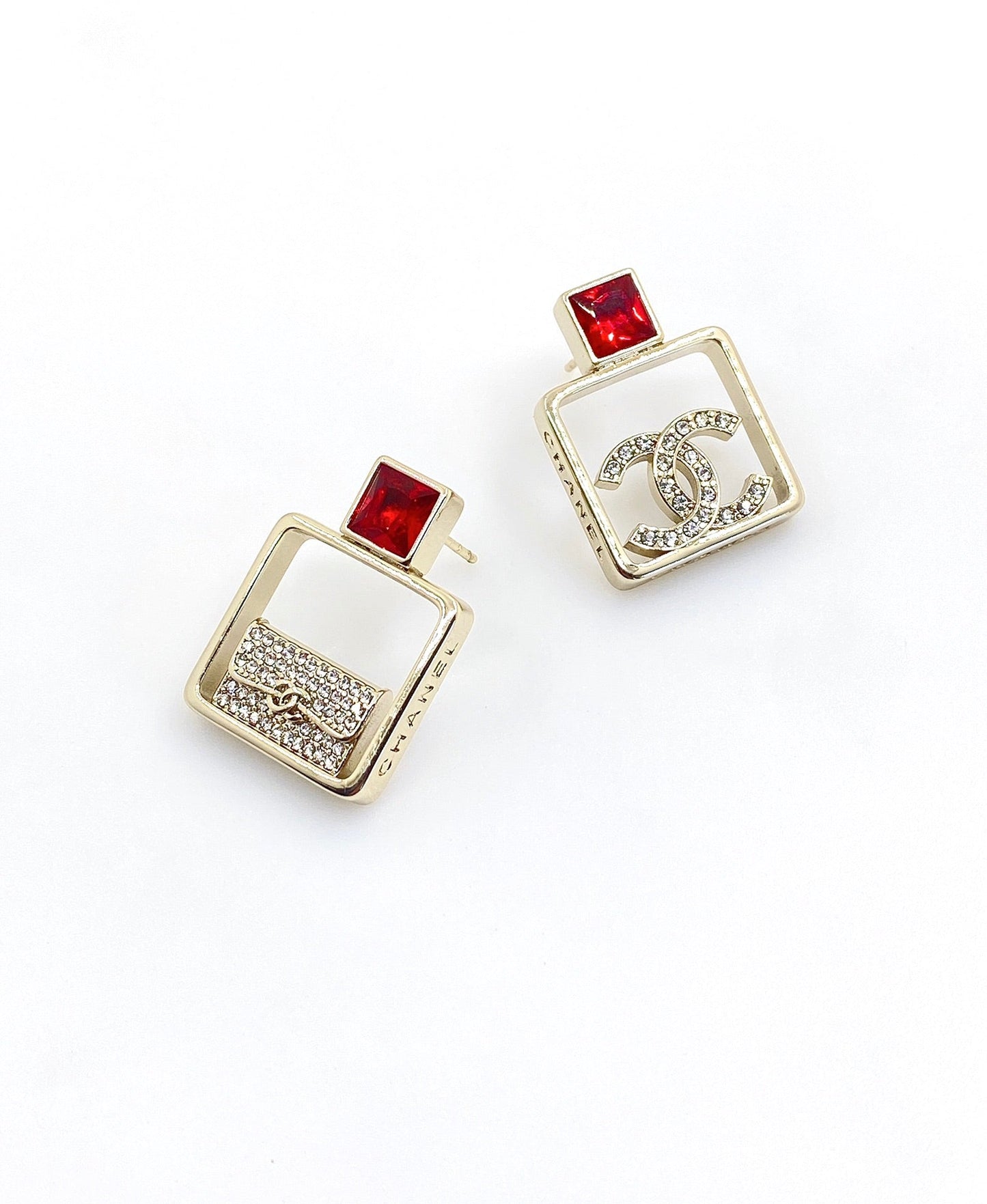 18K Chanel Red Bottle Pendant Earrings