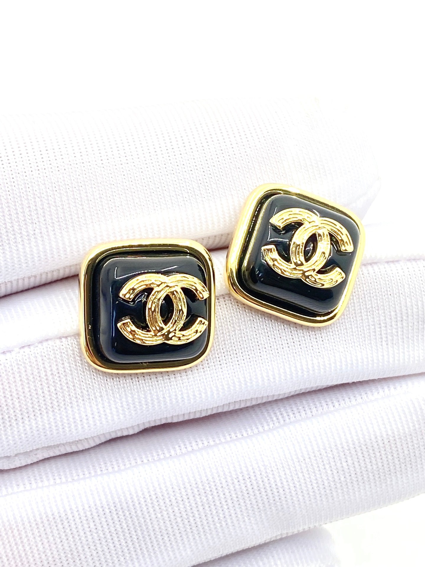 18K Chanel Square Resin Earrings