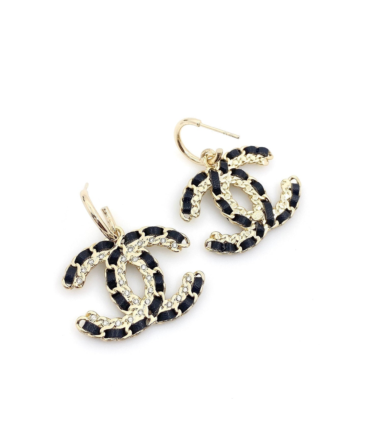 18K Chanel Pendant Leather Earrings