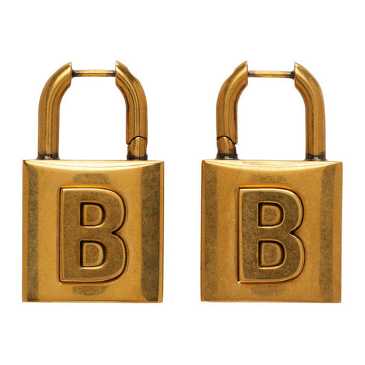 18K Balenciaga Gold Small Lock Earrings
