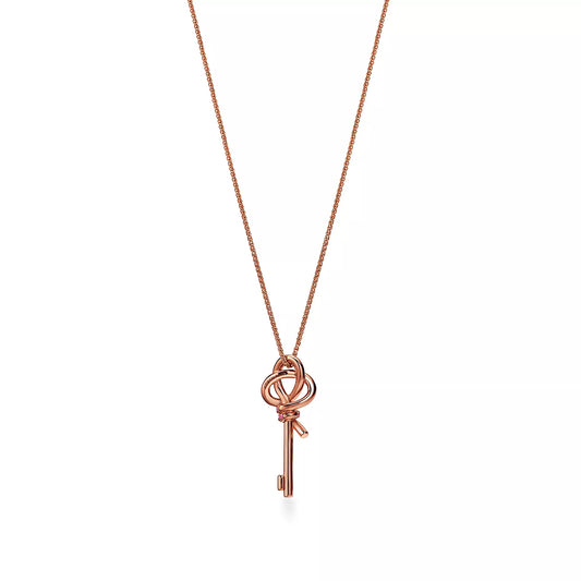18K Tiffany Keys Woven Pink Diamonds Medium Necklace