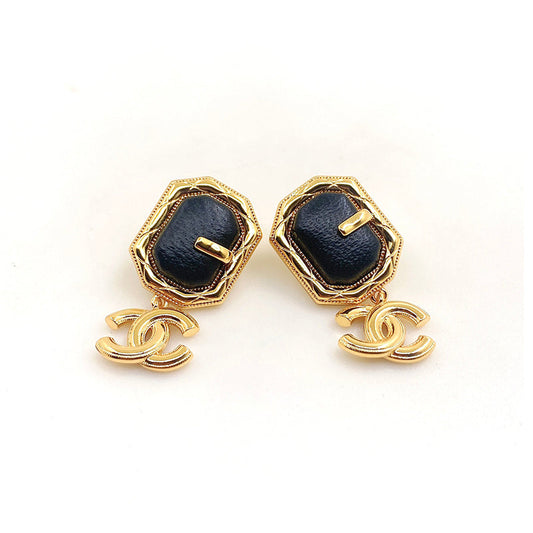 18K  Chanel Pendant Leather Earrings