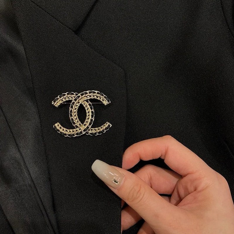 18K  Chanel Leather Gold Brooch