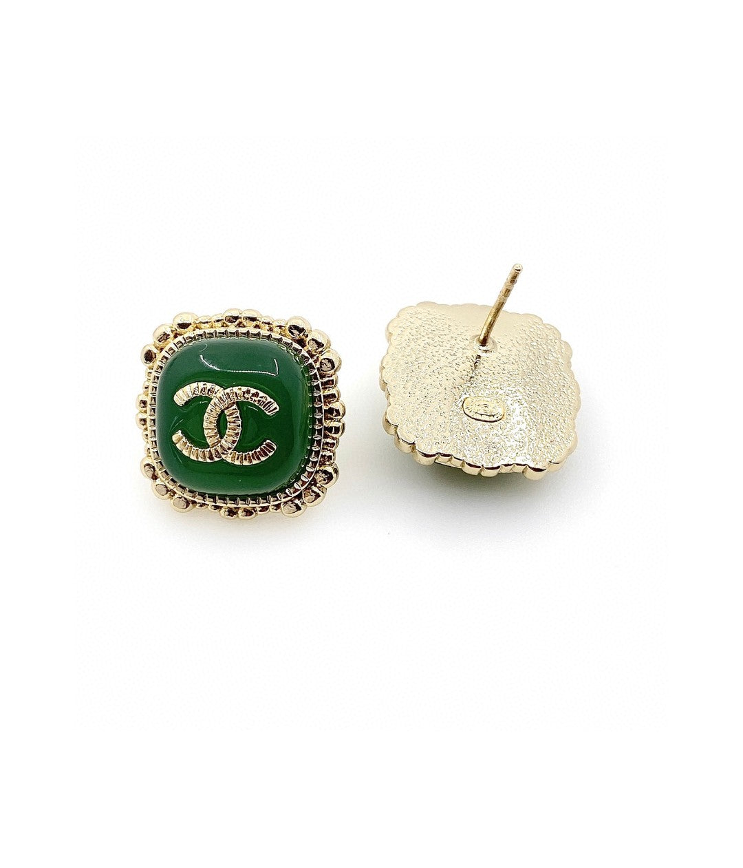 18K  Chanel Green Square Earrings