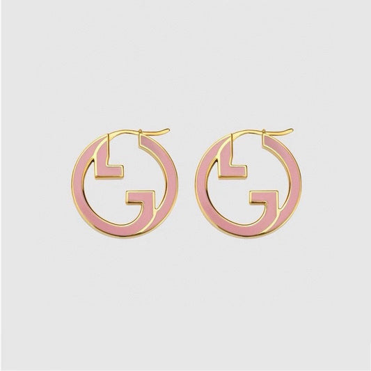 18K Double Gucci Pink Hollow Earrings